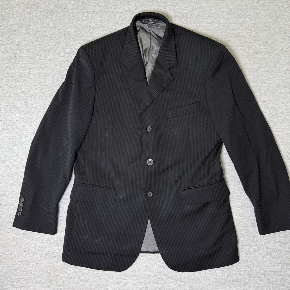 J Ferrar Men's Blazer Sport Coat Size 40R Black Pinstripe Wool Blend